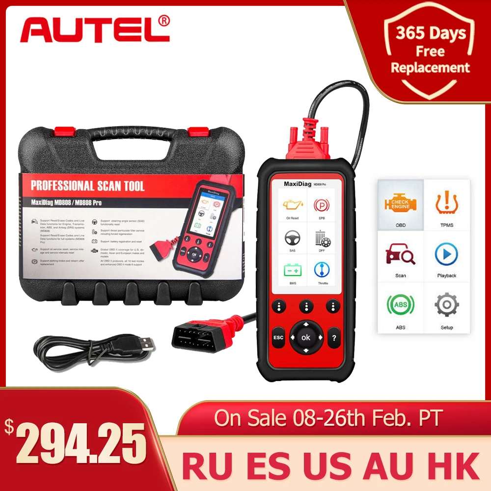 Autel MaxiDiag MD808Pro Diagnostic Tool MD808 Pro Obd2 Scanner Engine Transmission SRS ABS EPB Oil Reset DPF SAS BMS (VS MK808)