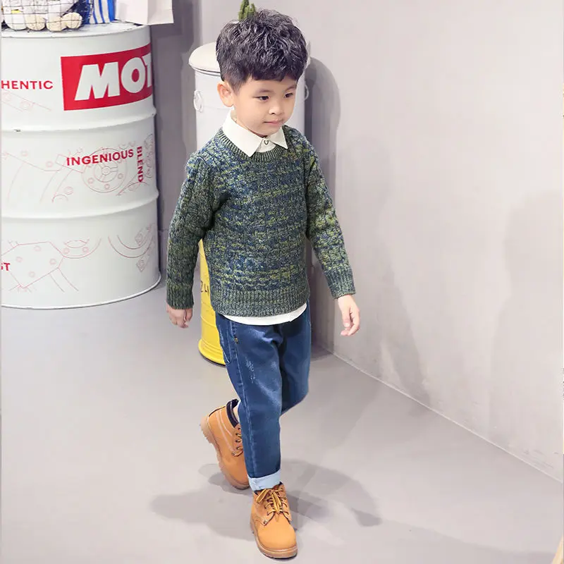 INS/популярные свитера для мальчиков вязаные свитера для мальчиков возрастом от 3 до 9 лет осенне-зимний детский свитер в Корейском стиле, свитера с круглым вырезом