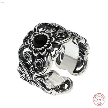 

S925 pure silver Retro eternity Vine flower Trend thai silver rings for Men in 2019 new style Fashion jewelry opening Ring