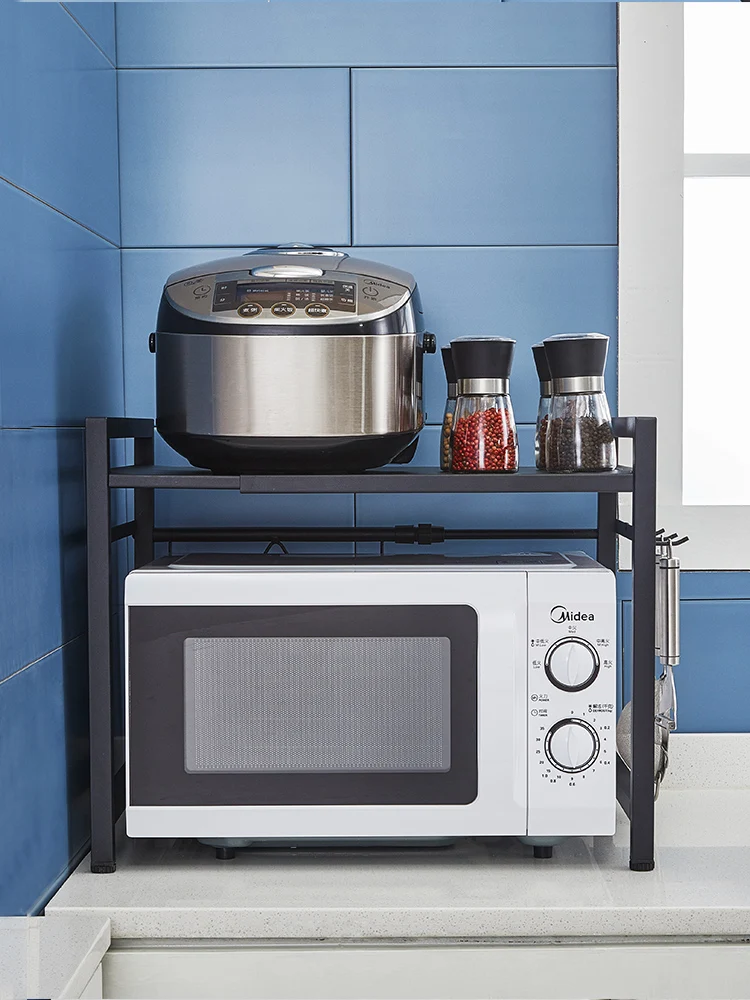 

Retractable stainless steel kitchen rack microwave oven shelf boiler rack double layer cupboard for rice cooke