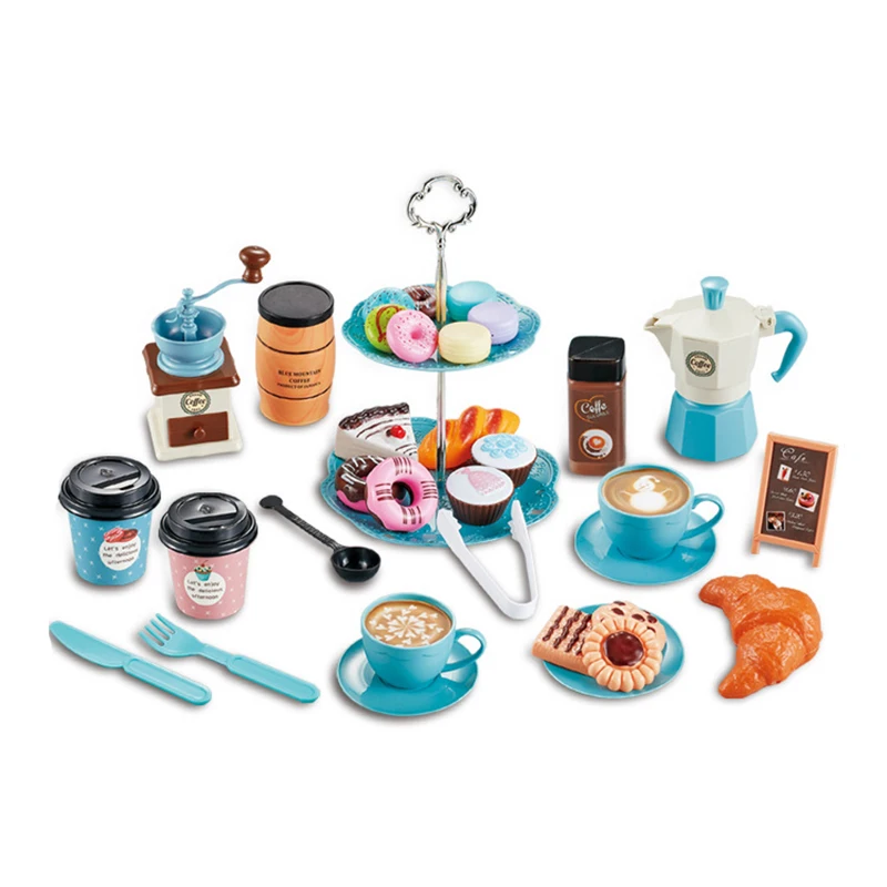 Kids Simulation Afternoon Tea Toys Set DIY Pretend Play Kitchen Toys Food Coffee Machine Dessert Play House Toys For Girls Kids 3