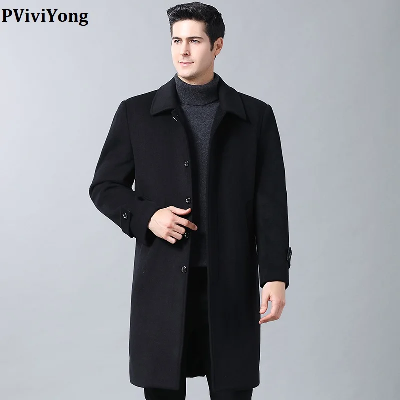 Navy Blue PViviYong Новое поступление высококачественный шерстяной Тренч длинное пальто для мужчин, куртки с толстым вкладышем, Мужская парка, большие размеры, M-4XL 1728 - Color: Navy Blue