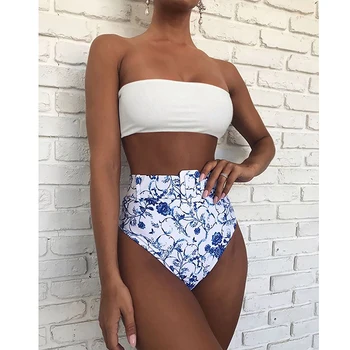 

Sexy Solid High Leg Bandeau bikini set Swimwear female two pieces swimsuit High Waist Bikini Women Bathing Suit biquini