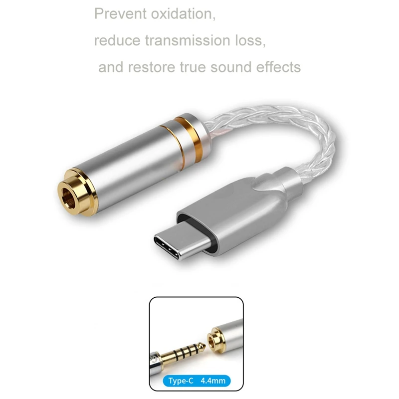 Hifi Type C Mini Jack 4 4 Headphone Adapter Pure Silver Headphone Cable o Connectors 4 4mm Female USB C Converter