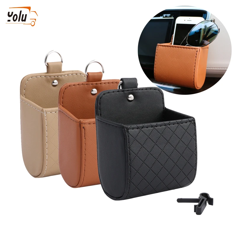YOLU Car Organizer Box Bag Air Vent Hanging Case Pocket Faux Leather Mobile Phone Glasses Holder In Auto Interior Accessorie | Автомобили