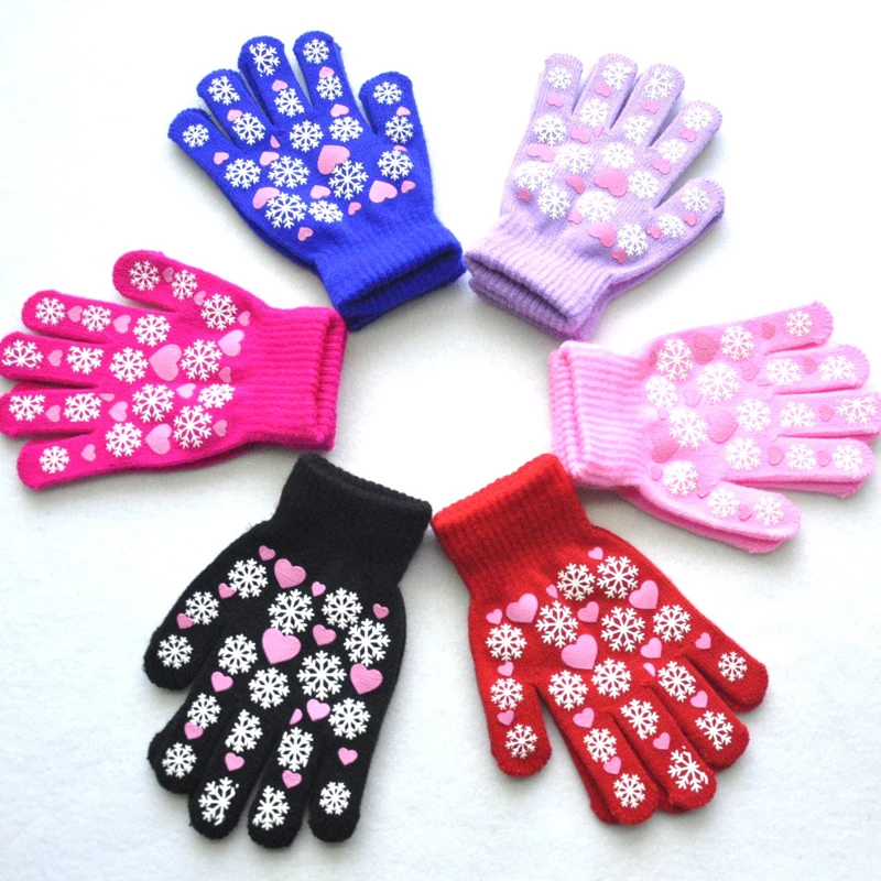 Warmom Cute Kid Mittens Children Winter Knitted Gloves for Boys Girl Snowflake Love Pattern Fingerling Luvas Soft Warm Mitten winter gloves,baby mittens
