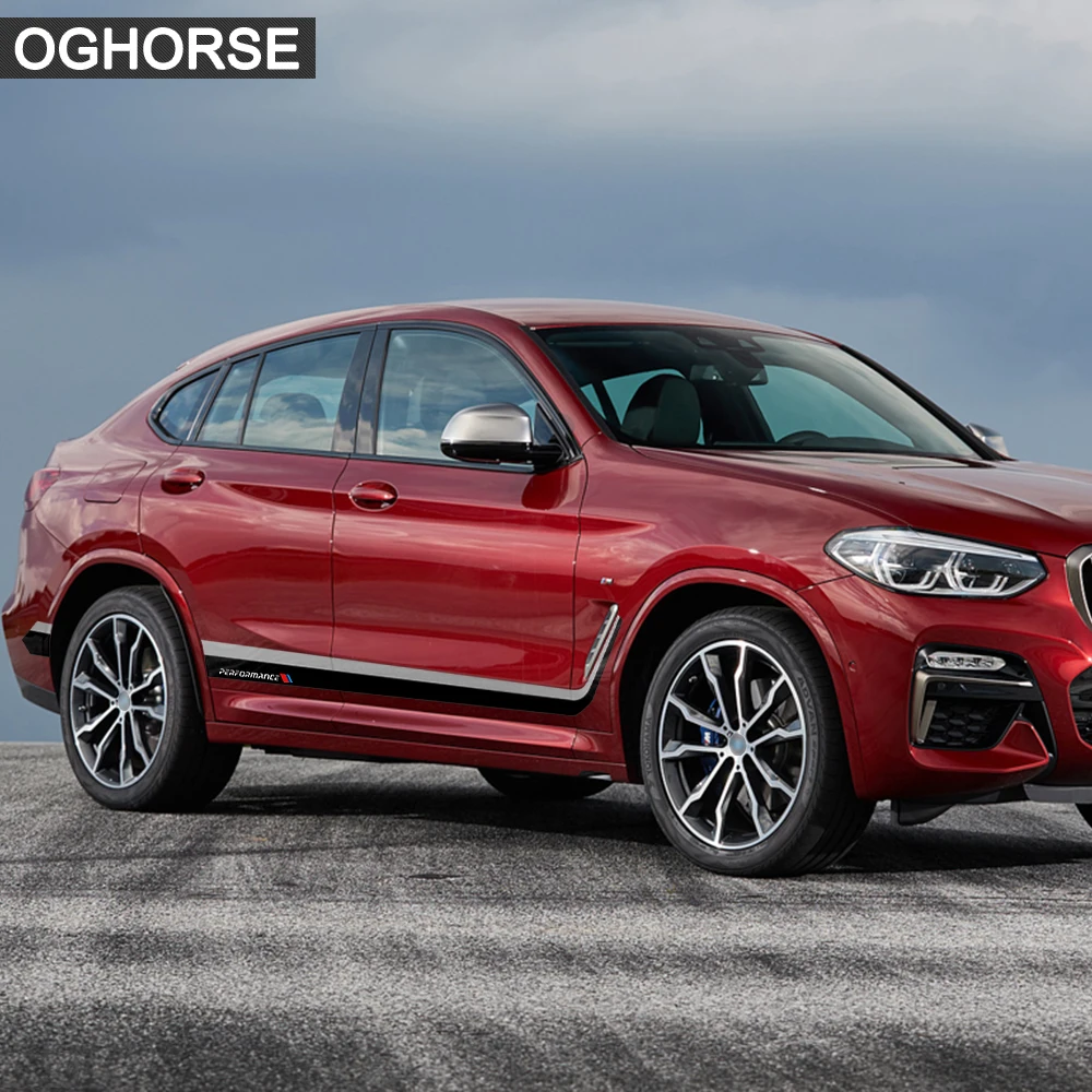 2pcs Black-Grey for BMW X4 G02 2018-Present Car Styling Body Side Skirt Performance Stripes Decal Stickers Accessories