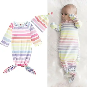 

2019 Newest Rainbow baby receiving Blankets Cotton Newborn Kid Baby Swaddle Muslin Wrap Swaddling Sleeping Bag + Hat Set soft