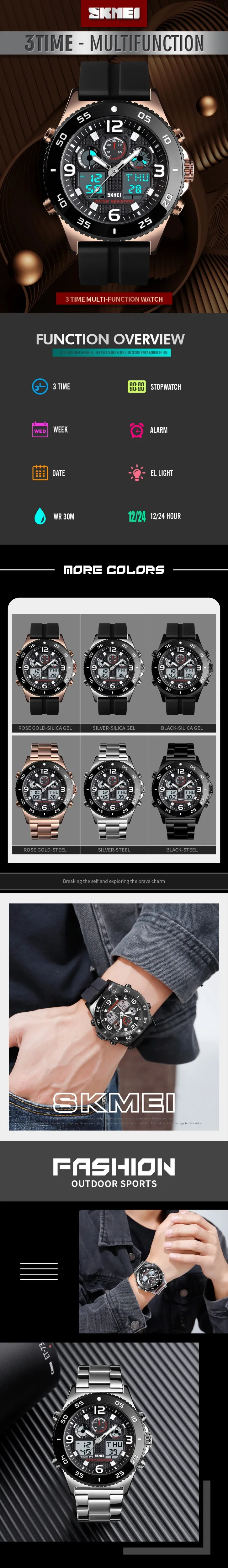 Men Digital Watch Luxury Brand SKMEI Stopwatch Chronograph Sport Wristwatch Fashion Men's Stainless Steel Bracelet Alarm Clock