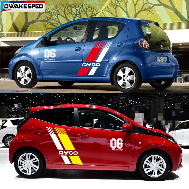 Racing Lattice Stripes Car Door Body Decor Sticker For-Toyota AYGO X-Style X-cite X-wave Both Side Auto Customized Vinyl Decal (3)