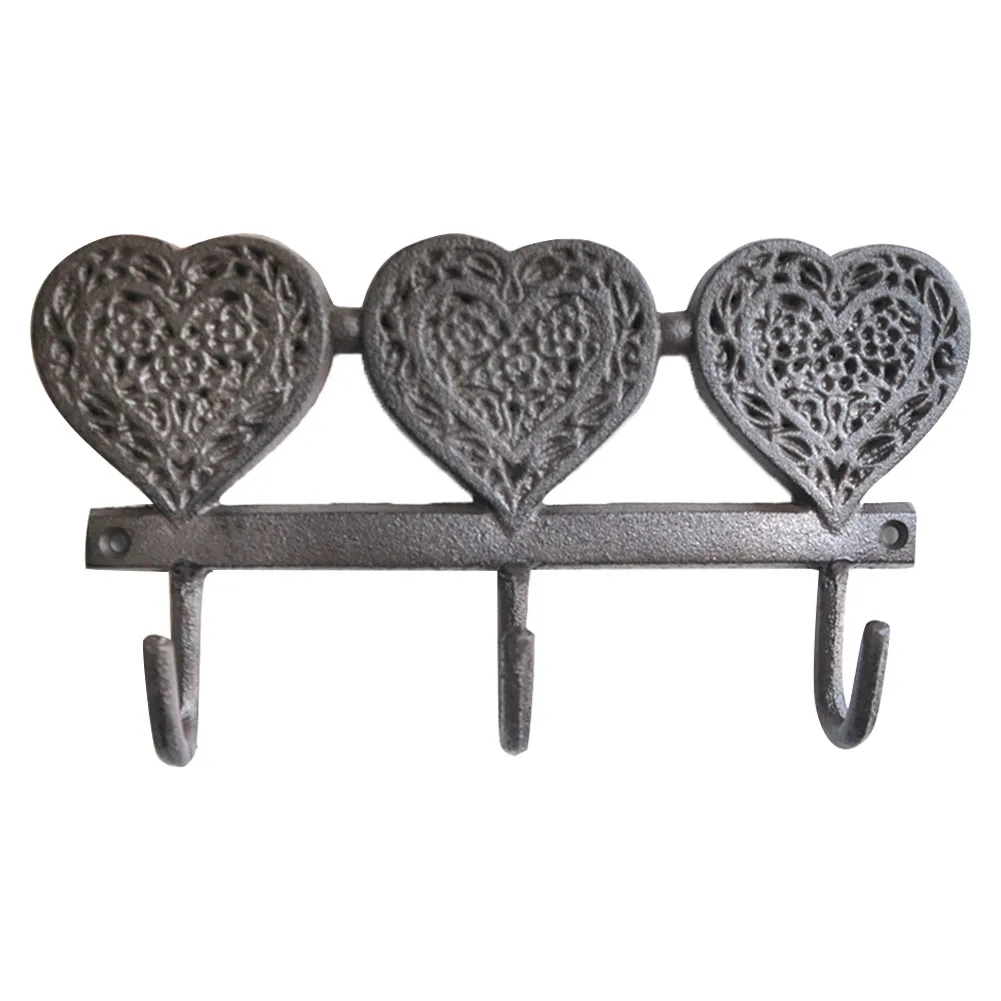 Cast Iron Durable Clothes Home Towels Storage Vintage Garden Wall Hook Rack Hollowed Out Hanging Heart Shape Decorative