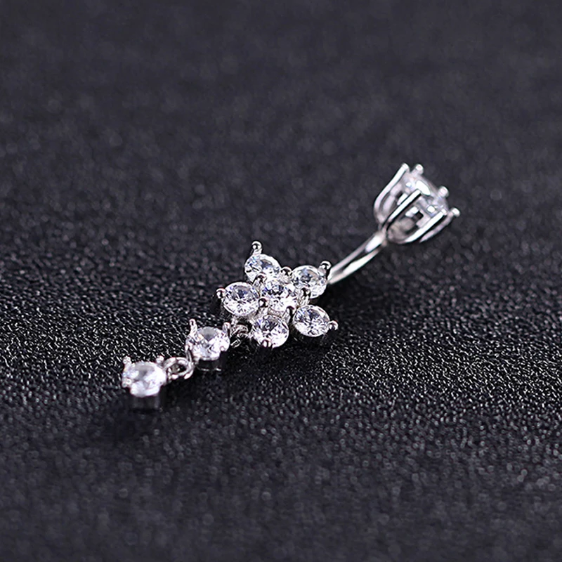 Hypoallergenic 925 Sterling Silver Plum Blossom Flower Navel Piercing Belly Button Rings Romantic Zircon Body Jewelry Women Gift 6