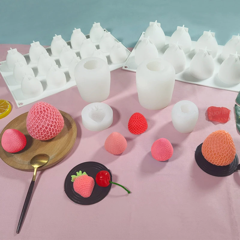 Silicone Mold 3D Strawberry Fruit Candle Mold DIY Aromatherapy Handmade Soy Wax Mould Kitchen Tools Cake Soap