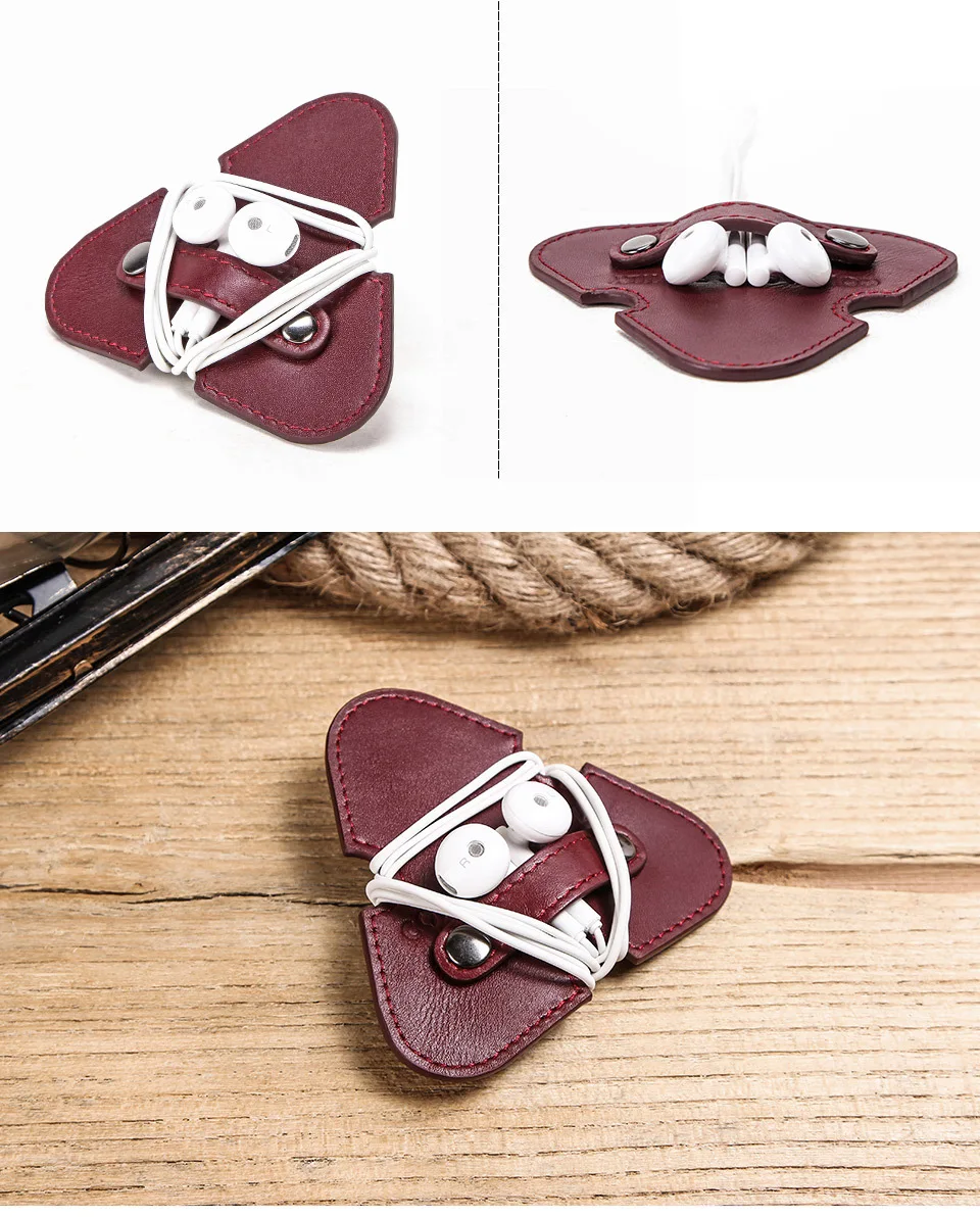 Headphone winder leather red triangle data cable protective cover universal hub storage device holder case carry