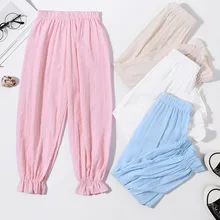 19 летние тонкие однотонные дышащие противомоскитные штаны в Корейском стиле для девочек и мальчиков Усадочные Хлопковые Штаны
