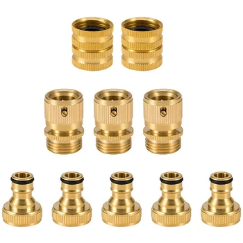 

10Pcs 3/4 Inch Garden Hose Quick Connector - Heavy-Duty Brass Hose Fittings(2 Double Female Threads+3 Female Threads+5 Male Thre