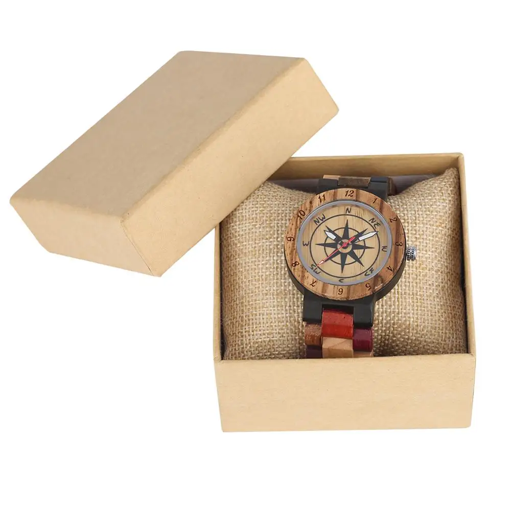 Красивые цветные деревянные часы для Женский компас с циферблатом со светящимися указателями деревянные часы с подходящим по цвету дизайном ремешком orologio donna - Цвет: With Box