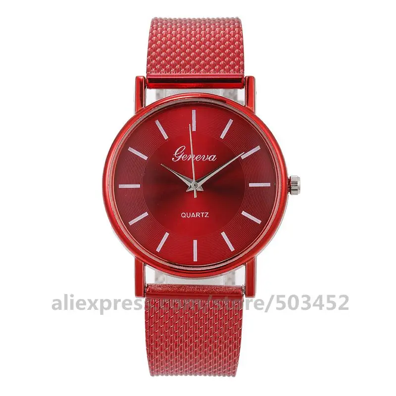 red 100 шт./лот модные часы GENEVA Simple Horloges Vrouwen унисекс Женские часы горячая Распродажа Zegarki Damskie - Цвет: red