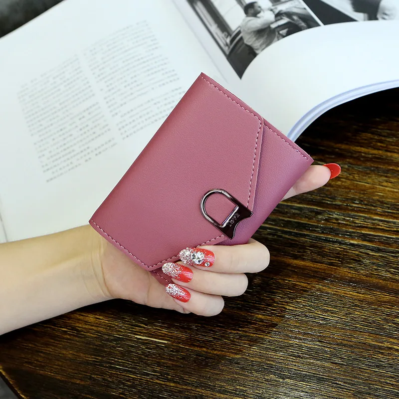 Высококачественный Женский кошелек из искусственной кожи с металлическим шармом, маленький кошелек, Женский кошелек для монет, кошелек с застежкой, отделение для фото - Цвет: Deep Pink
