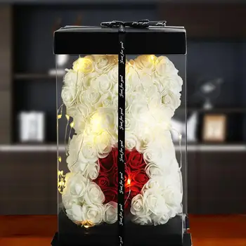 

2021 Valentine's Day Gift Rose Teddy Bear Rose Artificial Flower In Round Box Anniversary Birthday Christmas Gift for Women Girl