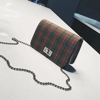 

PinShang Woman Plaid Cross-body Chain Messenger Bag Fashion Canvas Small Single Shoulder Bag