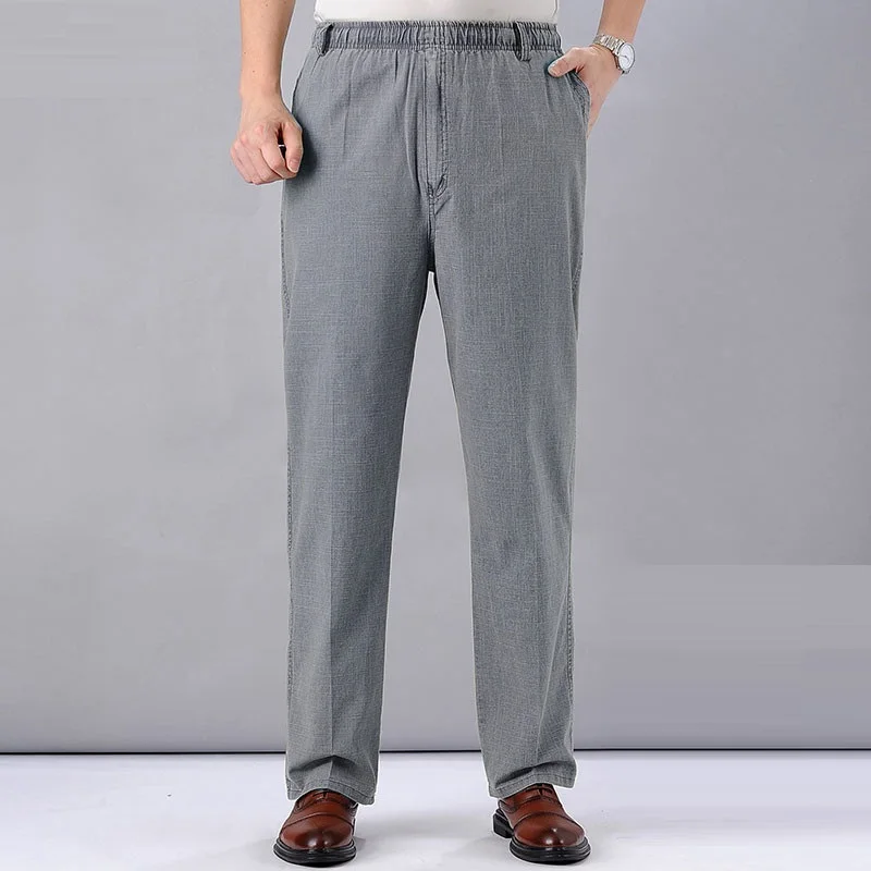 

Men's Trausers Pants High Waist Summer Clothing Novelty Linen Loose Cotton Elastic Band Thin Work Vintage Wide Legs Pants