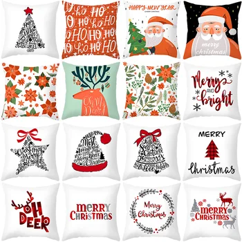 

45*45cm Merry Christmas Cushion Cover Polyester Santa Claus Elk Pillows Cover For New Year Xmas Home Sofa Decor Throw Pillowcase