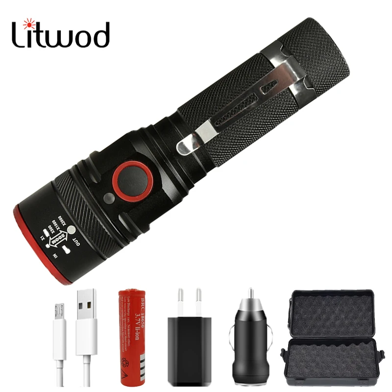 Светодиодный фонарик XM L T6 перезаряжаемый от Usb с аккумулятором 18650