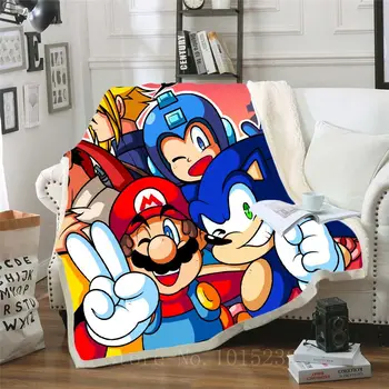 

Super Mario Funny Character Blanket 3D Print Sherpa Blanket on Bed Home Textiles Dreamlike Style 05