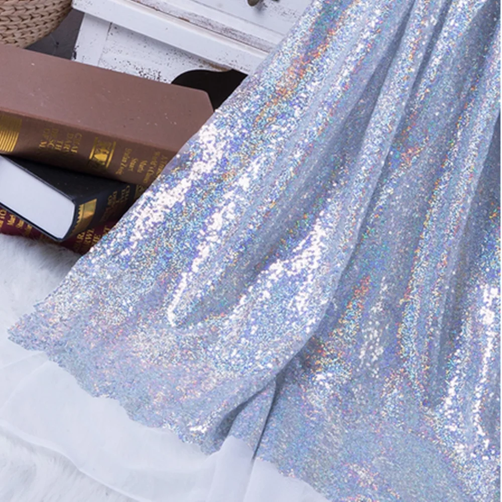 Encrypted 3mm Sequined Fabrics Flashing Chip Embroidered Mesh Wedding Tablecloth Decoration Stage Performance Dress Fabric sequins jacquard lace fabric