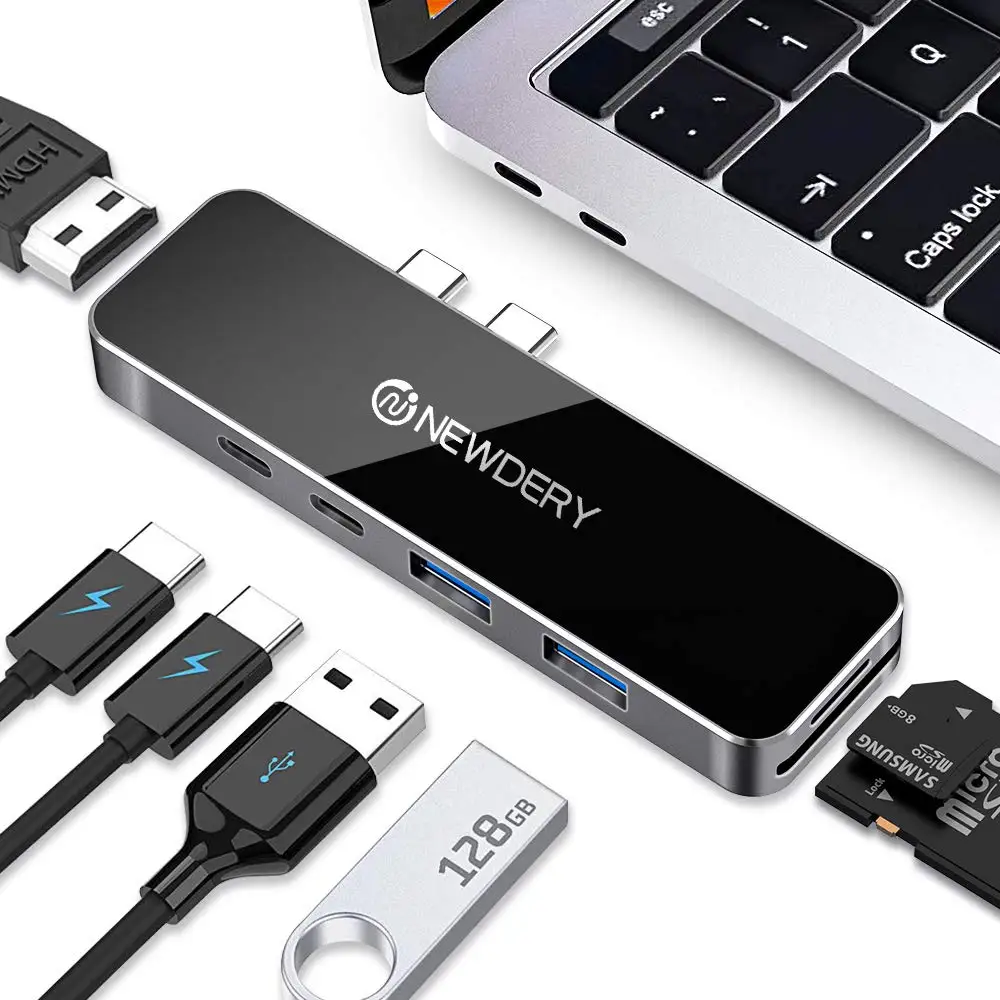 

NEWDERY 7-in-1 USB C Hub Adapter for MacBook Pro/Air with Thunderbolt 3, 4K HDMI, USB 3.0, Type-C Data Port, SD/TF Card Reader