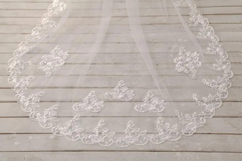 Lace Edge Cathedral Long Wedding Veil With Comb One Layer White Ivory Bridal Veil Wedding Accessories 2019 voile mariage