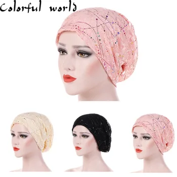 

Muslim Inner Hijab Islamic Turban Headwrap Pullover Cap Thin Lace Breathable Toque Cotton Colorful Epoxy Casual Set of Head Cap