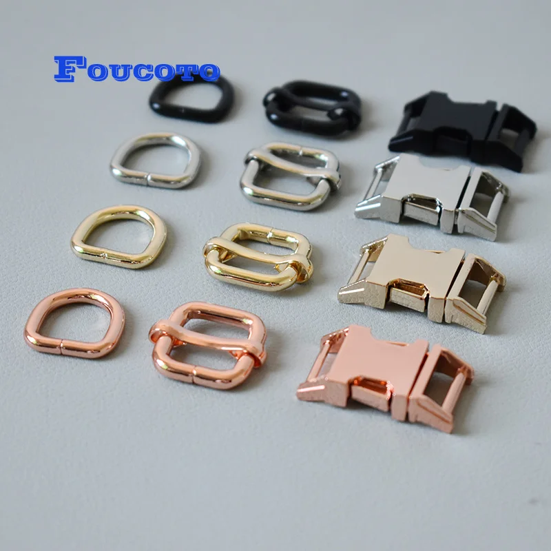 

10 sets/lot 15mm 20mm 25mm 30mm Metal quick release buckles D rings sliders for dog cat collar buckles DIY sewing accessories