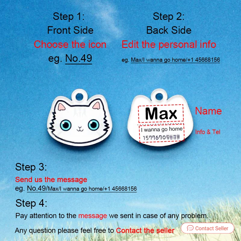 Personalized Cat Tag With Icon Handmade Acrylic ID Tag for Cats