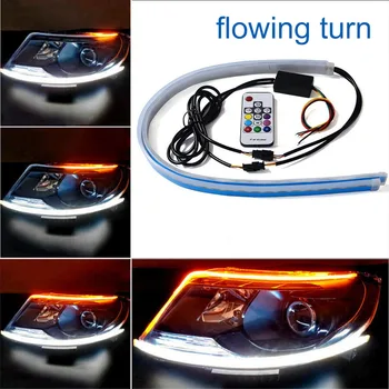 

1set 60CM RGB Multi-Color Car Auto Slim Sequential Flexible Colorful LED Day-time Running Light Turn Signal Lamp Strip Remote