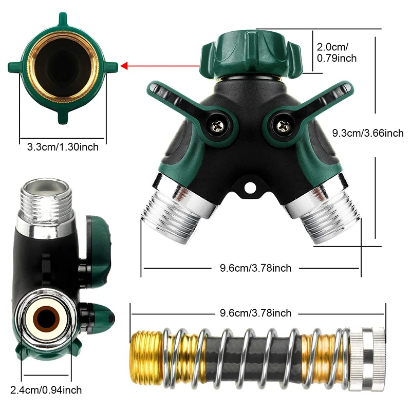 2 способа садовый шланг соединитель Y сплиттер, твердый сверхмощный латунный металлический корпус прорезиненная ручка запорный клапан воды с 2 шт 3/4 Fa