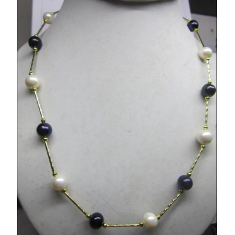 

CLASSIC 9-10mm NATURAL SOUTH SEA BLACK WHITE PEARL NECKLACE 14K YELLOW GOLDE jj