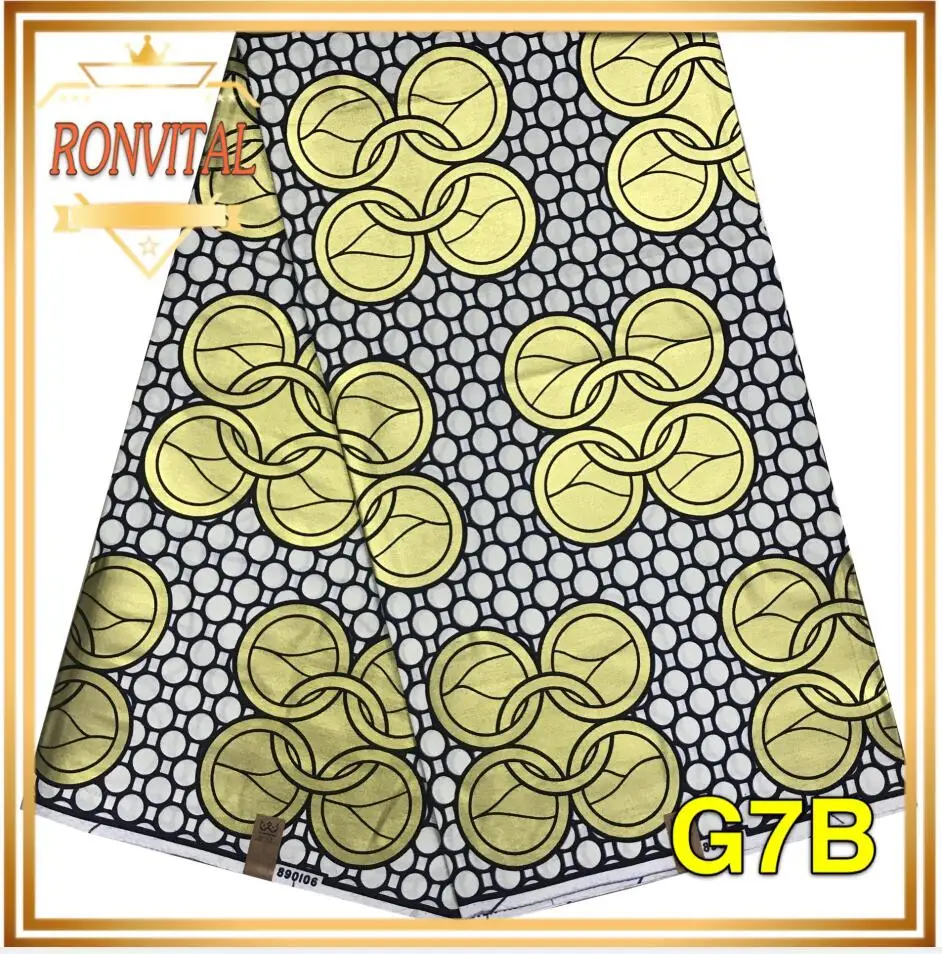 Ткань с золотым восковым принтом RONVITAL, африканская ткань с принтом, женское платье, сделай сам, восковая ткань в нигерийском стиле, хлопок, 6 ярдов/