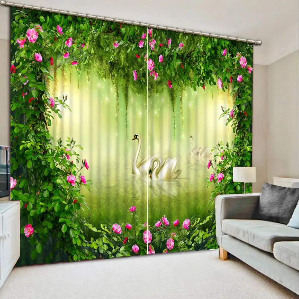 

beautiful 3D customize curtains for living room bedroom window curtains Swan scenery