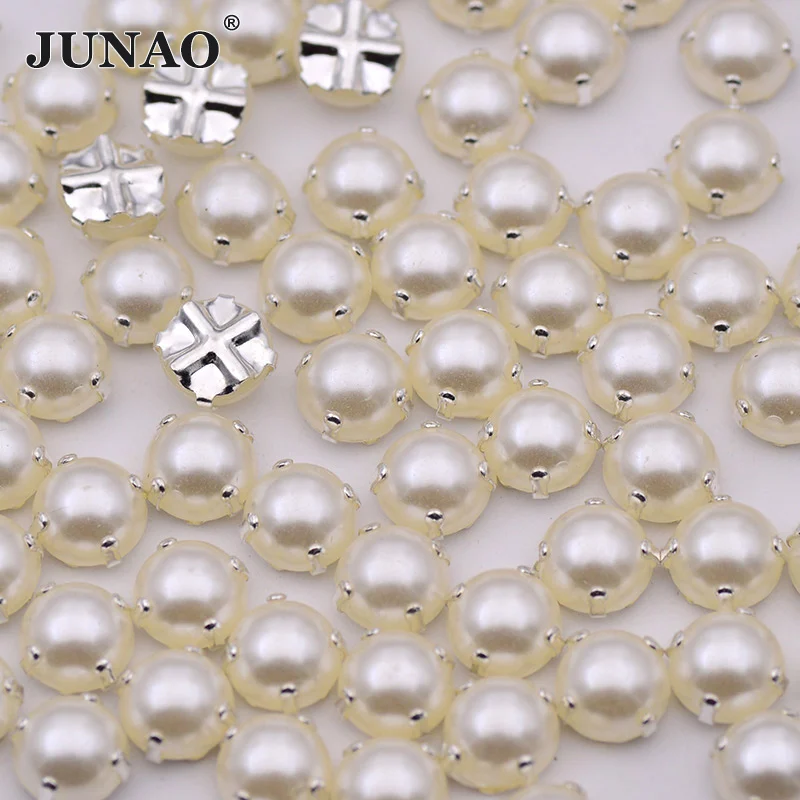 JUNAO-100pcs-6-7-8mm-Sewing-White-Pearl-Beads-Claw-Rhinestones-Applique-Flatback-Half-Round-Pearls (3)