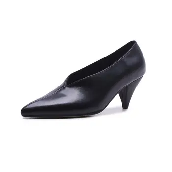 

High-Quality Women's Pumps Genuine Leather Thin Heel Shoes Dress Ladies Shoes Shallow Comfortable Pumps Size 41 42