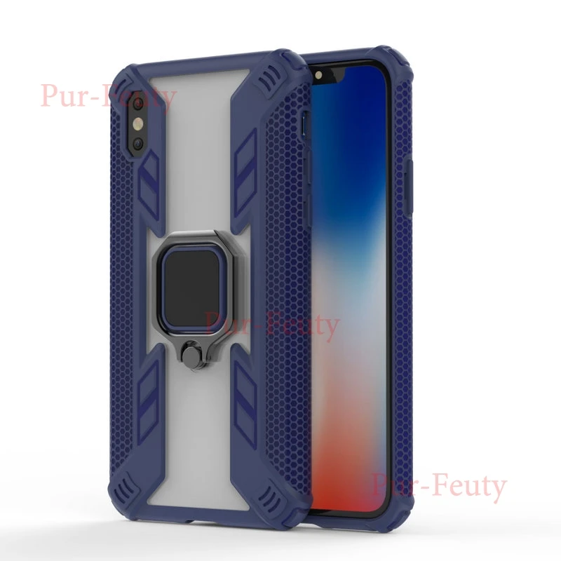 Чехол для Apple IPhone X S Силиконовый Броня бампер ударопрочный металлический кольцо сверхмощная защита модная задняя крышка для Apple IPhone X - Color: Dark Blue