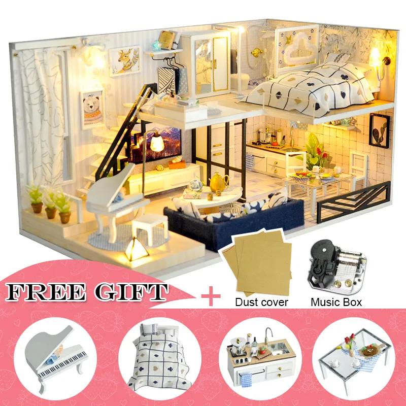 Cutebee DIY миниатюрный дом с мебели светодиодный чехол для пыли с музыкальным покрытием модель строительные блоки игрушки для детей Casa De Boneca M21 - Цвет: TD32-C