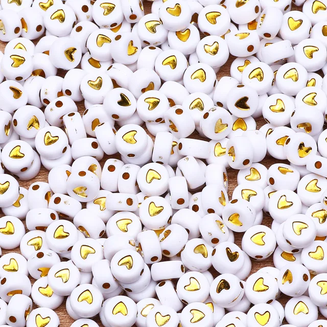 7mm White And Gold Mixed Letter Acrylic Beads Round Flat Alphabet Loose Beads For Jewelry Making Handmade Diy Bracelet Necklace B08481 7mm