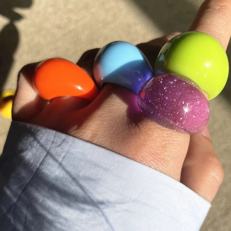 Summer Mutilcolor Transparent Acrylic Resin Water Droplets Shape Oval Rings for Women Girls Travel Jewelry finger ring adjustable rings jewelry accessories