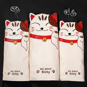 

Free Shipping Money Cat PU Leather Golf Headcovers Head Covers Driver FW UT Utility With Number Tag