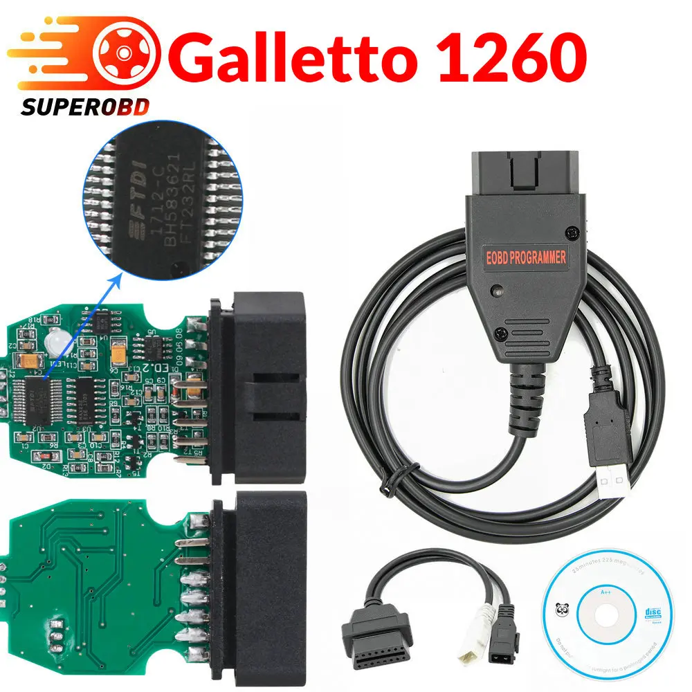 ECU чип Galletto 1260 инструмент для настройки EOBD мигалка ЭБУ Flasher Green PCB FTDI FT232RL чтение и