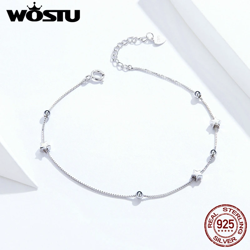 

WOSTU Genuine 925 Sterling Silver Dazzling Star Bracelet Chain Link For Women Original Bracelets Trendy Silver Jewelry FIB171