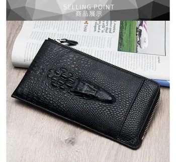 

Men's Leather Wallet Long Style Wit Zipper Wallet Crocodile Leather Clutch Soft Leather Thin Phone Bag Men's Coin Purse